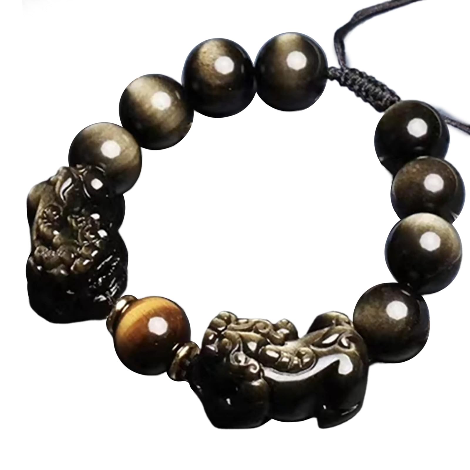 Braccialetto Feng Shui in ossidiana nera, braccialetto Pixiu Dragon, braccialetto regolabile per ricchezza, talismano, cristallo Reiki, chakra, quarzo, per donne e uomini