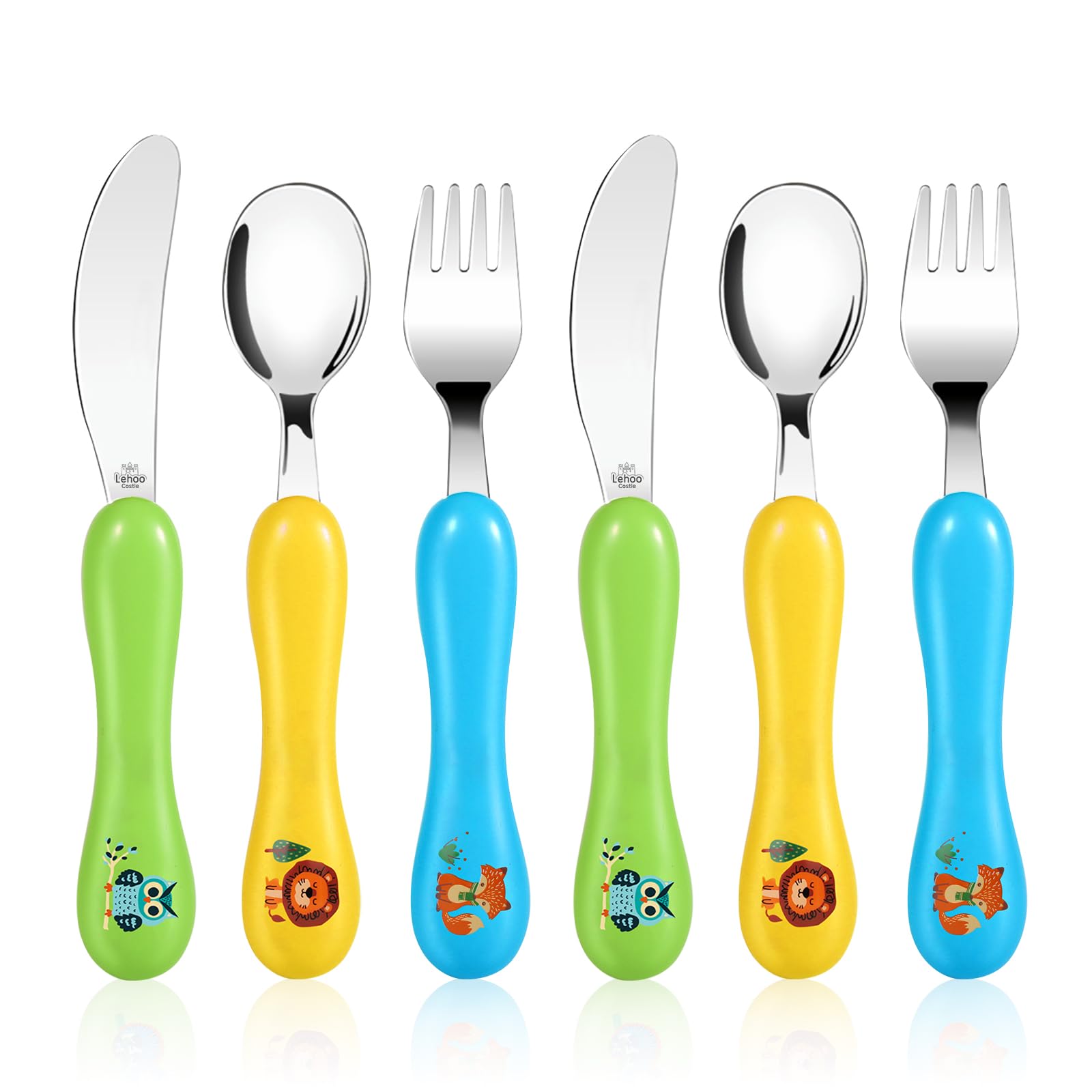 Lehoo Castle Toddler Cutlery, 6pcs Stainless Steel Kids Cutlery Children's Cutlery Set Excavator, Incudes 2 x Spoons, 2 x Forks, 2 x Knives