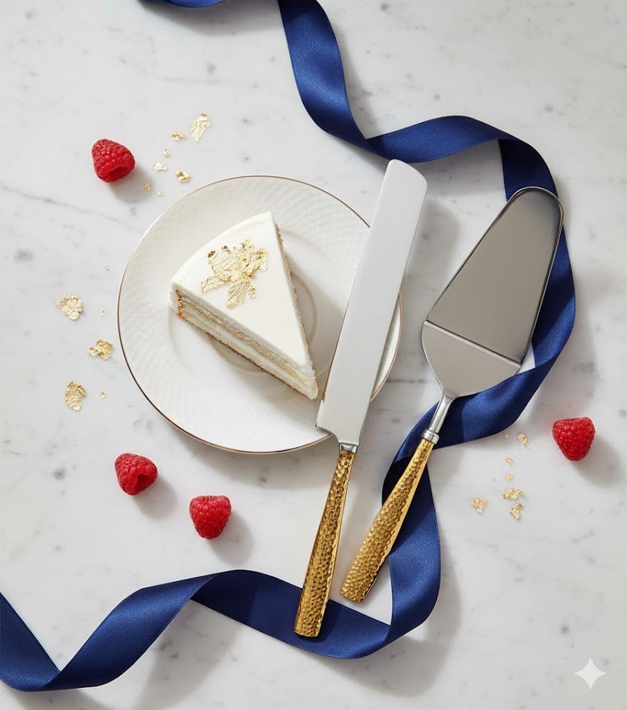 Set di coltelli da torta in ottone martellato e acciaio inossidabile per torte e server per matrimoni feste a casa anniversari pasticceria servire e coltelli set
