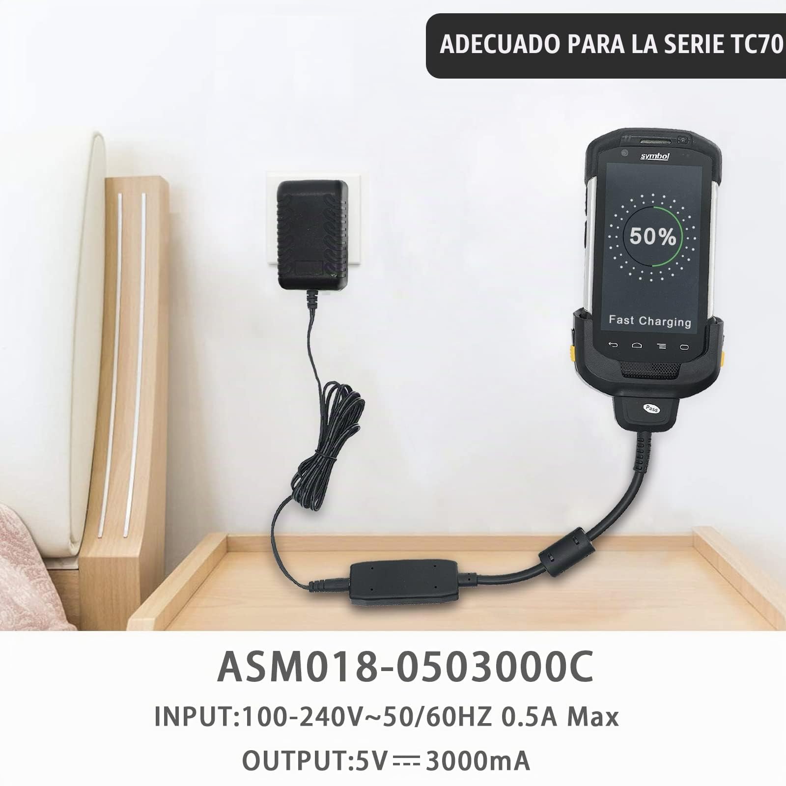 TC70 TC77 TC72 TC75 TC70X - Cable Cargador de escáner para Symbol Zebra PDA, Cargador de escáneres de código de Barras Android, Incluye Fuente de alimentación (CHG-TC7X-CBL1-01)