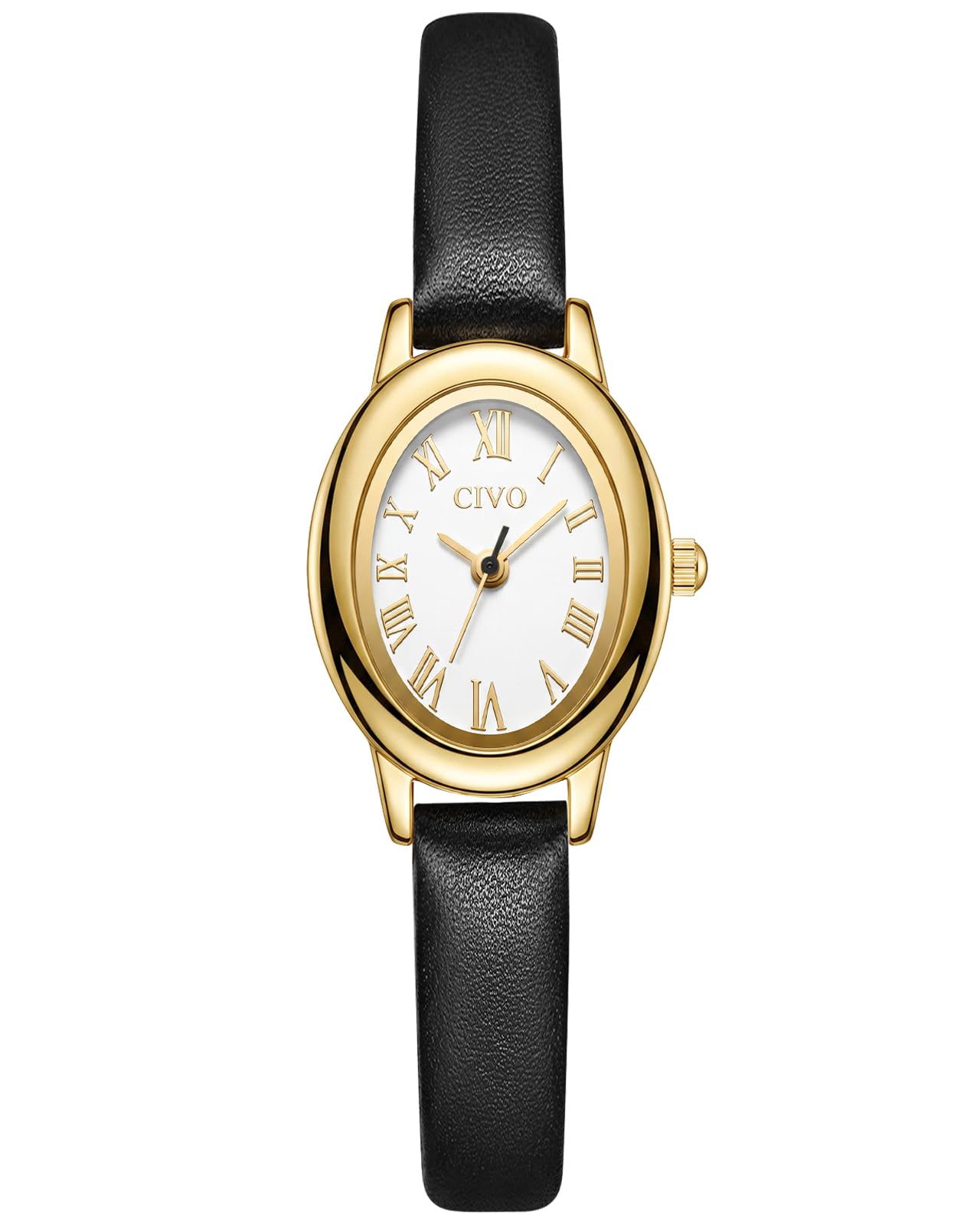 CIVO Vintage Klein Armbanduhr Damen: Oval Gehäuse Römische Ziffern Analog | Zierliche Damenuhr Lederarmband Schmales Handgelenk für Casual Formelle - Geschenk für Ehefrau Mutter Geburtstag Weihnachten