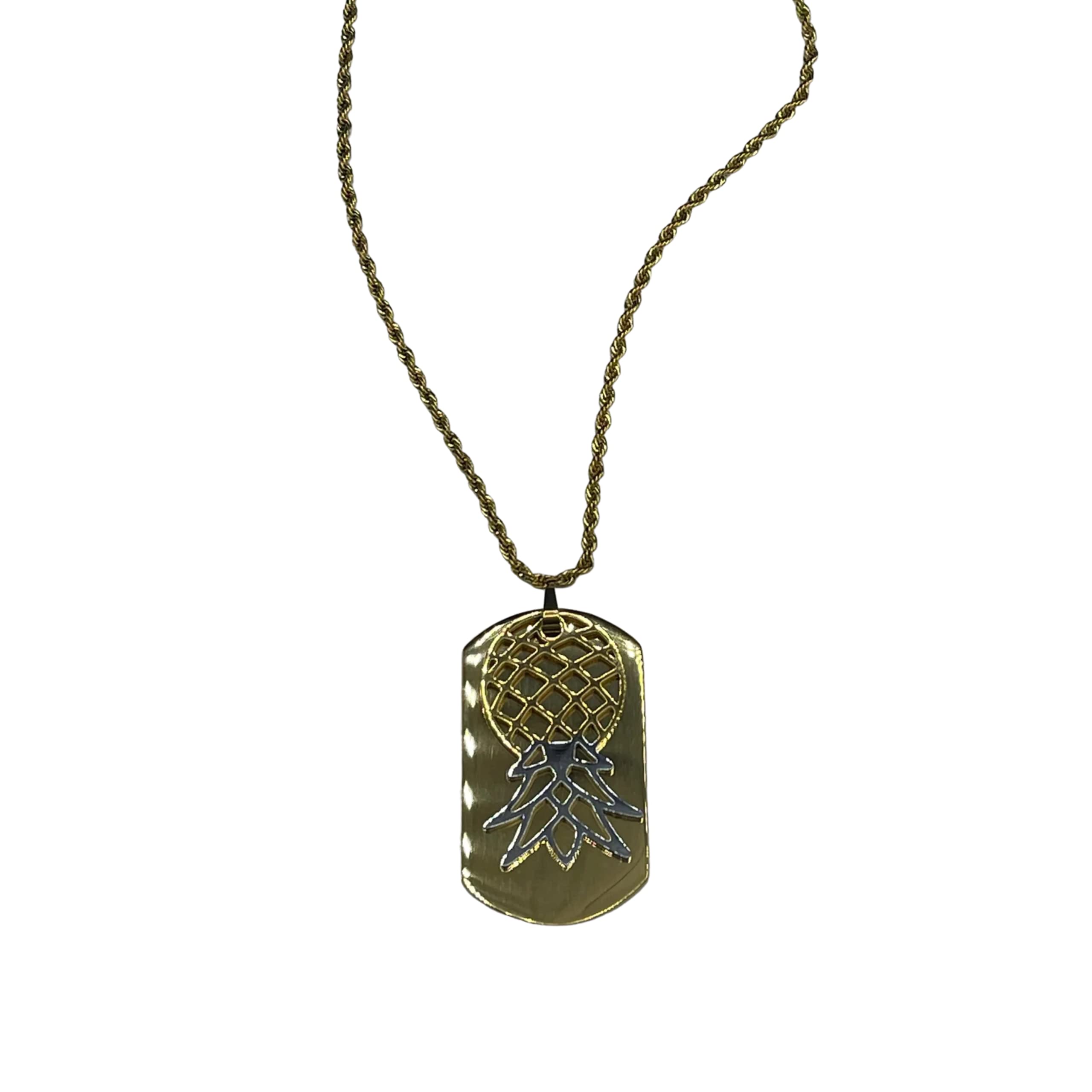 Partners IDUpside Down Pineapple Charm on Black Dog Tag Necklace, Swinger Symbol, Stag, Bull, Open Marriage, Vixen, Hotwife (Gold Dog Tag, Gold Chain)