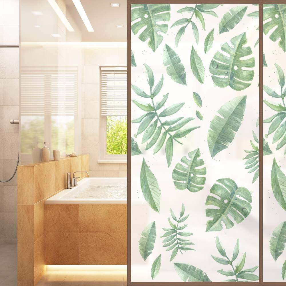 Vinilos para Cristales 58X180CM Hojas Verdes Vinilo Adhesivo Cristal Translucido,Vinilos Adhesivos para Cristales,Vinilo Ventana,Vinilo Mampara Ducha,Window Film Anti UV