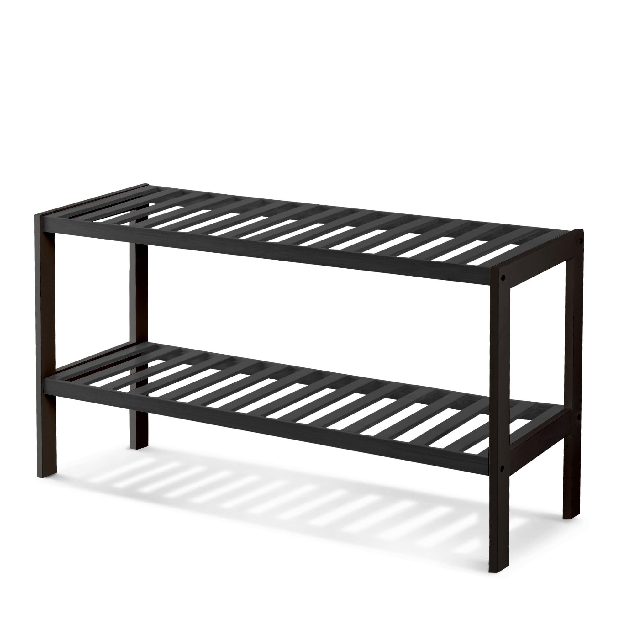 Keplin Black/Black 2 Tier Natural Bamboo Shoe Rack Easy Assembly & Strong Design Stand Shelf Organiser Ideal For Corridor,Bedroom,Bathroom,Hallway & Spaces Capacity (2 Tier, ) Small
