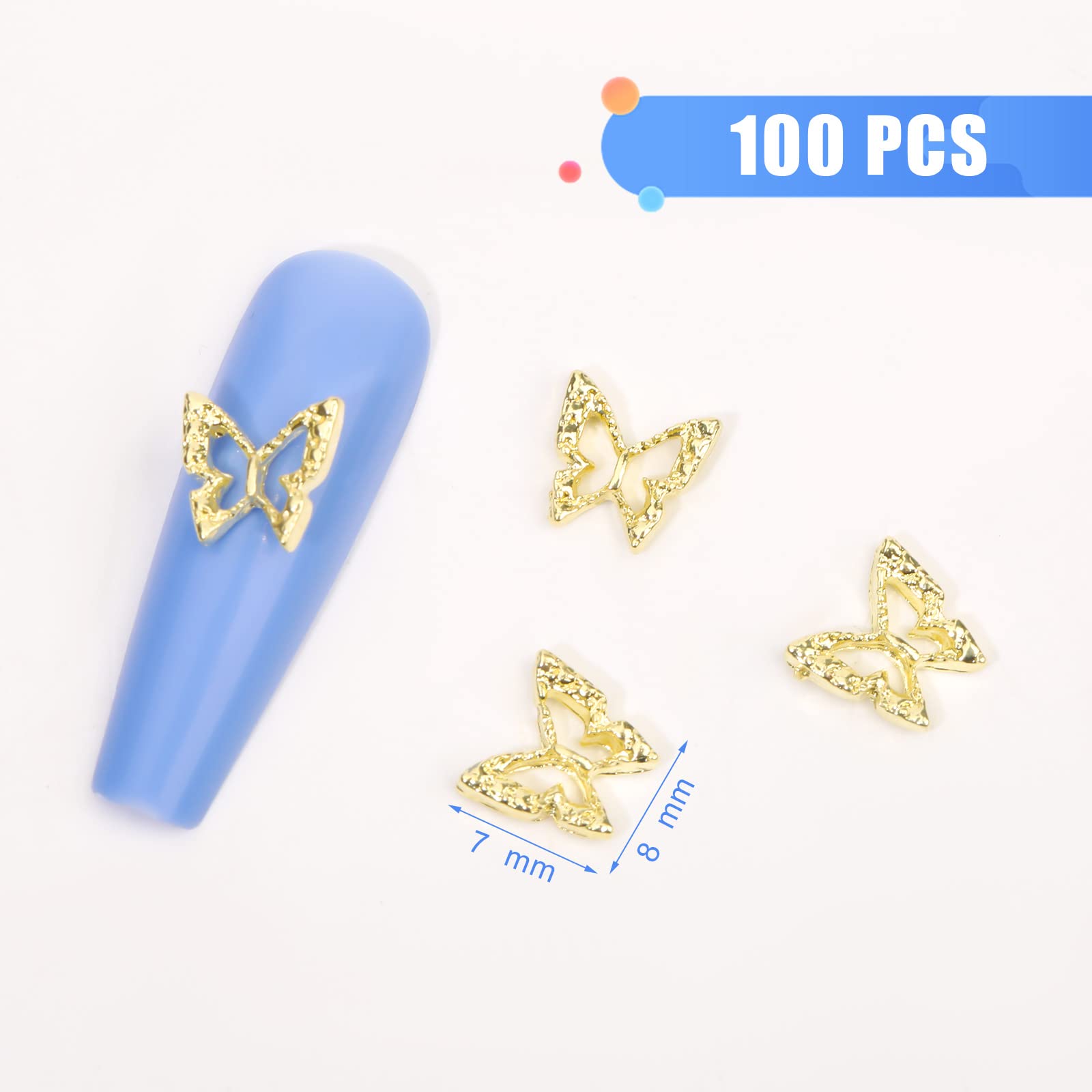 100szt 3D Zawieszki do Paznokci w Ksztalcie Motyli, Stop Zawieszki do Paznokci z Motylami Puste Motyle 3D do Paznokci Dekoracyjne Projektowanie Manicure DIY Kobiety Dziewczeta (Zloto)