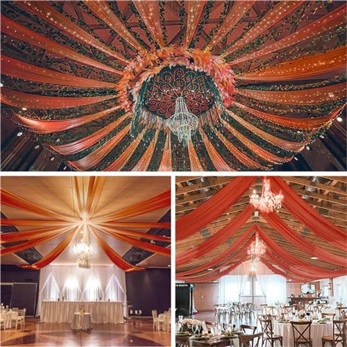 Highdi Tende da Soffitto per Matrimoni, Tessuto per Drappeggio per Arco Nuziale in Chiffon Tulle Matrimonio Soffitto per Tende per Cerimonie Feste Decorazioni (150x300cm,Arancione)