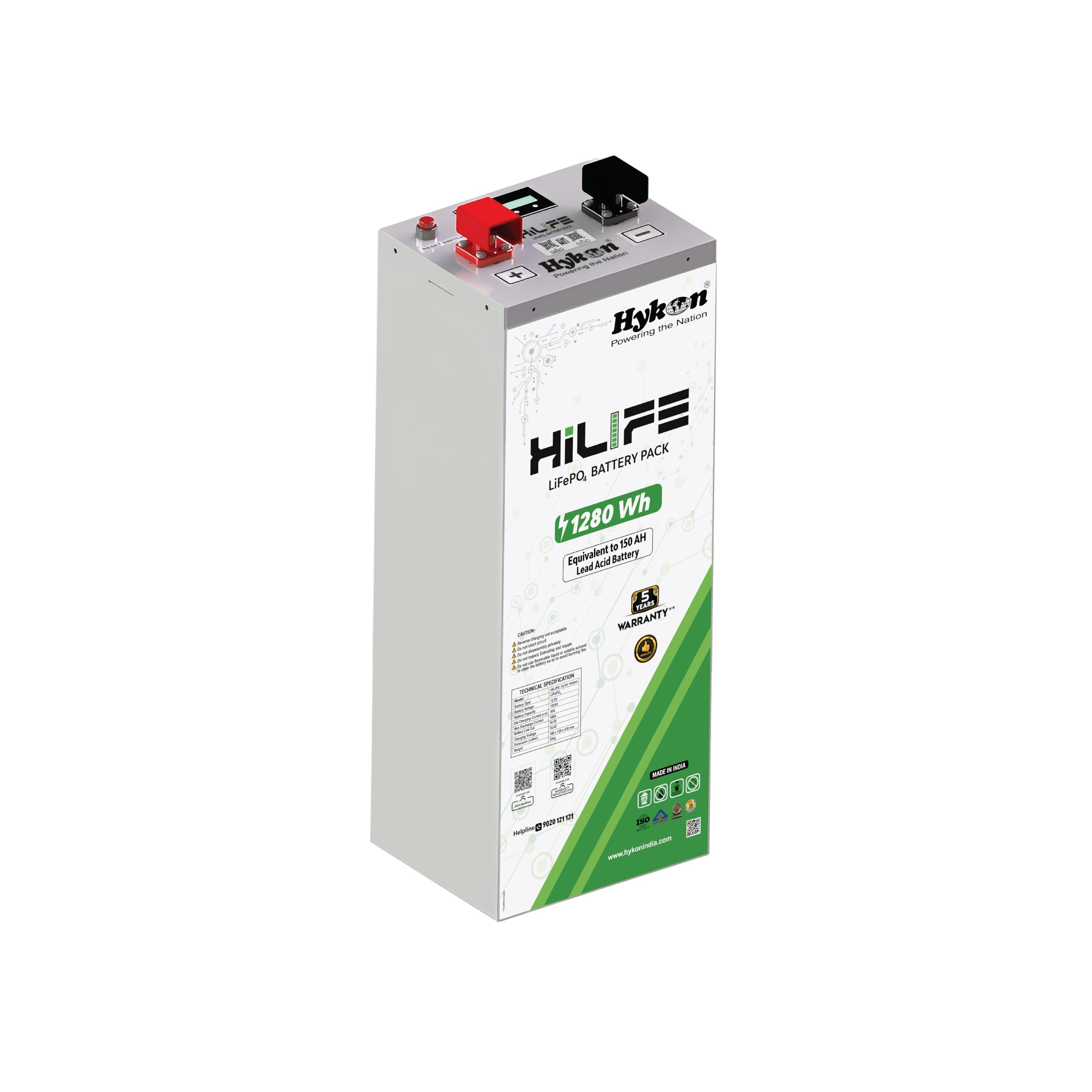 Hykon HiLIFE 12Volt 100Ah Lithium Ferro Phosphate Inverter Battery, Backup equivalent to 150Ah+ Lead-Acid Battery, BMS protection, Long Life up to 12 years, Works with any Inverter, 5 Years Warranty-image-30