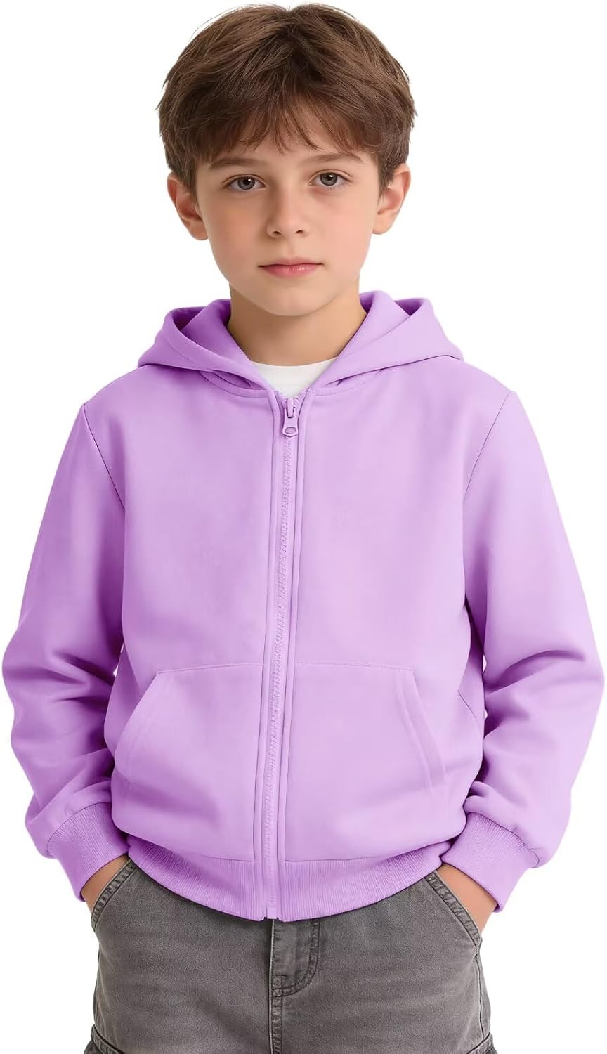 Girls Boys Athletic Zip Up Hoodie Sweatshirt Brushed Fleece Hooded Zipper Sweatshirt School Outerwear Coat for Kids