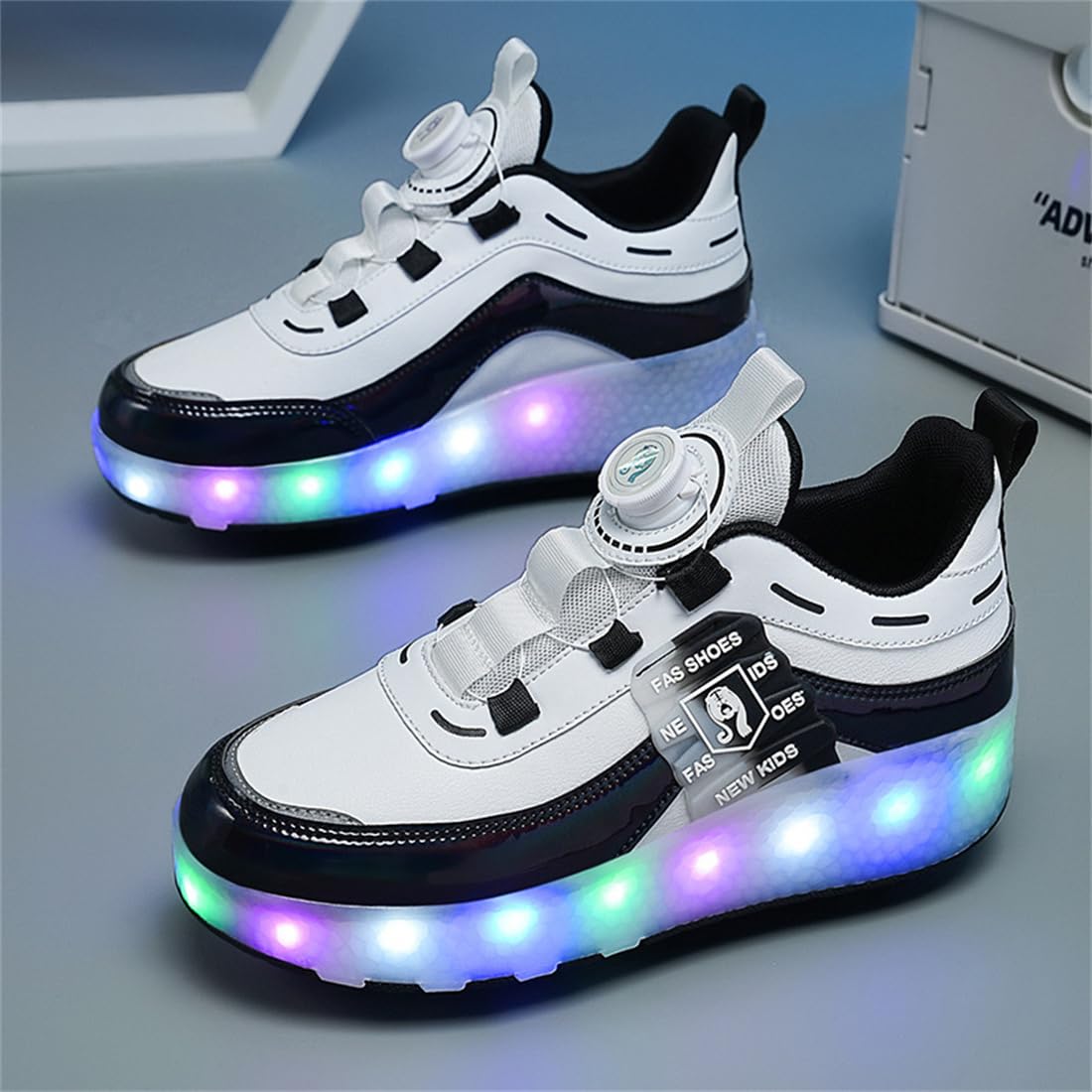 Fansu Zapatillas con Ruedas Niño Niña Tamaño 30-40, Zapatos con 2 Ruedas Luces LED Coloridos Parpadeante 2 en 1, Zapatillas Patines Niño Carga con USB Calzado de Skateboarding,Estilo 802