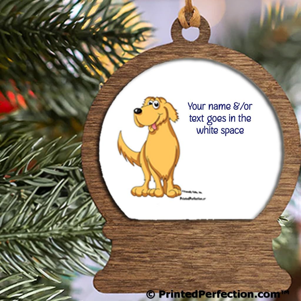 PrintedPerfection.com Personalized Golden Retriever Wooden Snow Globe Shaped Christmas Ornament