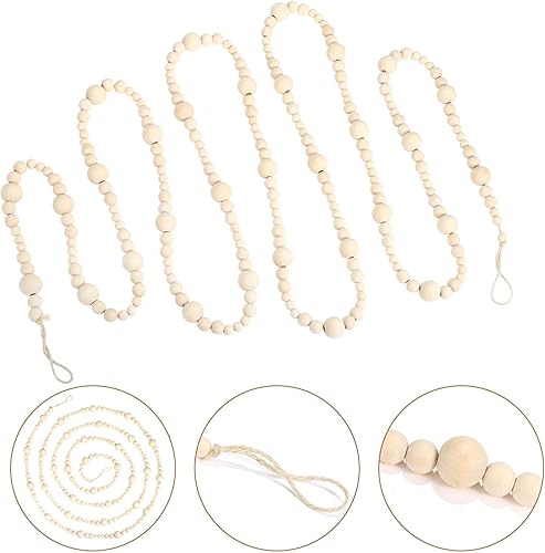 Miniatura 3 de GWHOLE Guirnalda de cuentas de madera de Navidad, decoración de árbol de Navidad, adorno bohemio de Navidad para fiestas, casa de campo, decoración