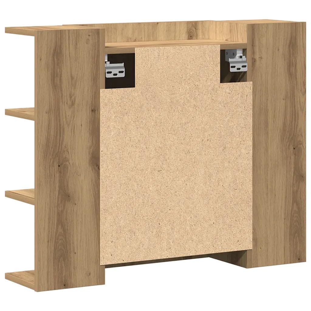 Helloshop26 - Armario de espejo moderno, almacenamiento práctico, cuarto de baño, 80 x 20,5 x 64 cm, madera roble artesanal, 02_0050721