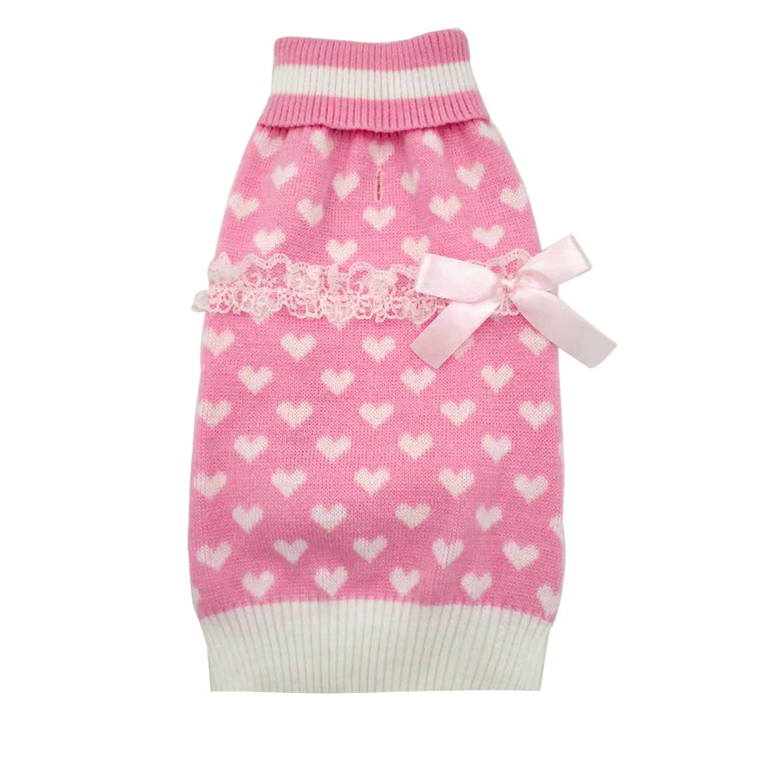 kyeese Dog Sweater for Valentines Day with Leash Hole Turtleneck Pink Dogs Sweaters Knit Pullover Pet Sweater for Fall Winter