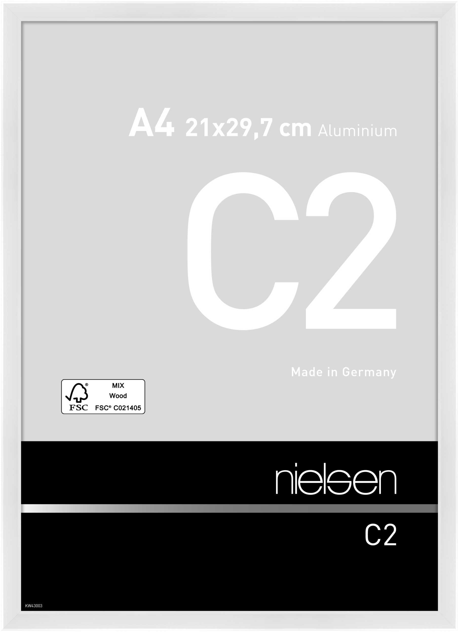 nielsen C2 Aluminium Picture Frame - Polished White A4, 21x29.7cm - with Float Glass and Easy Push-Turn Clips