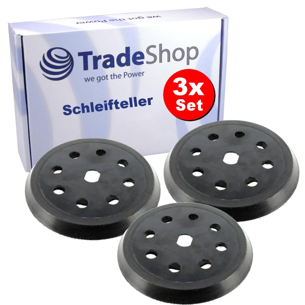Trade-Shop Lot de 3 plateaux de ponçage fermeture auto-agrippante 8 trous 125 mm Compatible avec Black & Decker BD190, KA190, SPEC375 remplace 797157-01