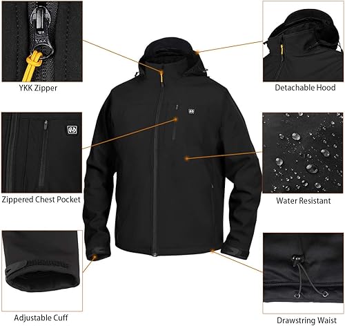 Miniatura 2 de HARD LAND Chaqueta térmica para hombre con batería de 7.4 V y cargador, chaqueta de trabajo eléctrica impermeable Softshell