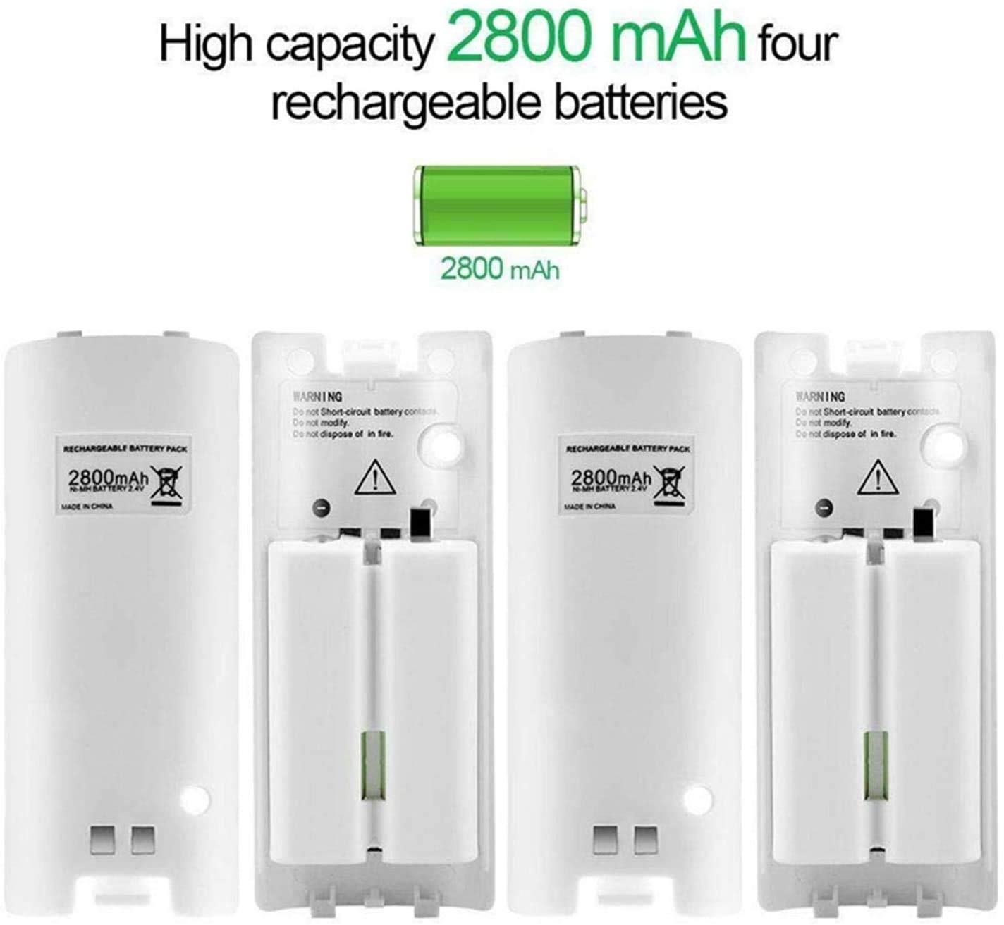 HOBBYTECH Quadruple Port de Chargement avec indicateur LED 4 en 1 Chargeur Compatible pour Nintendo Wiimote Station avec 4 Batteries Rechargeables - Blanc