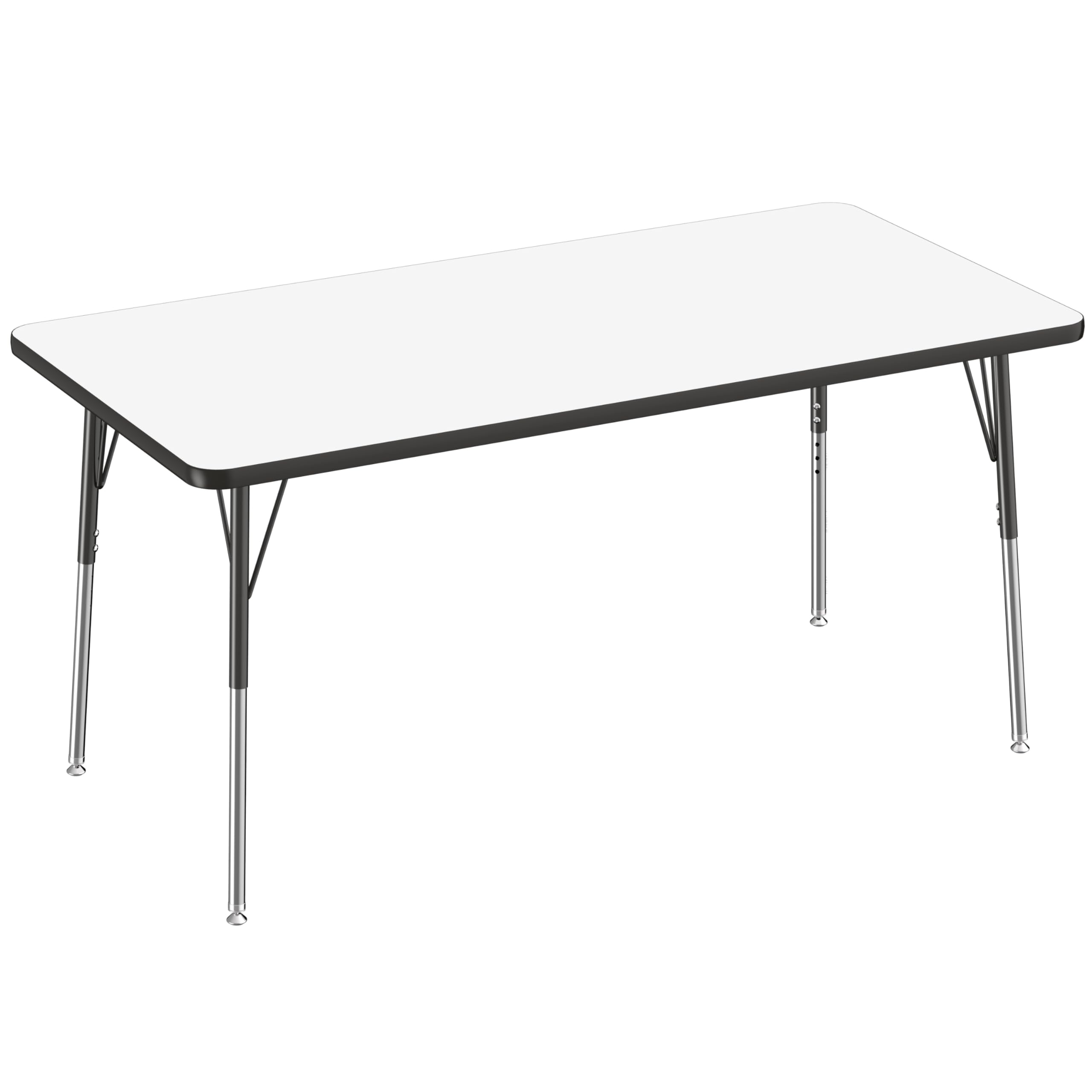 FDP Dry-Erase Rectangle Activity School and Office Table (30 x 60 inch), Standard Legs with Swivel Glides, Adjustable Height 19-30 inches; Quick Ship