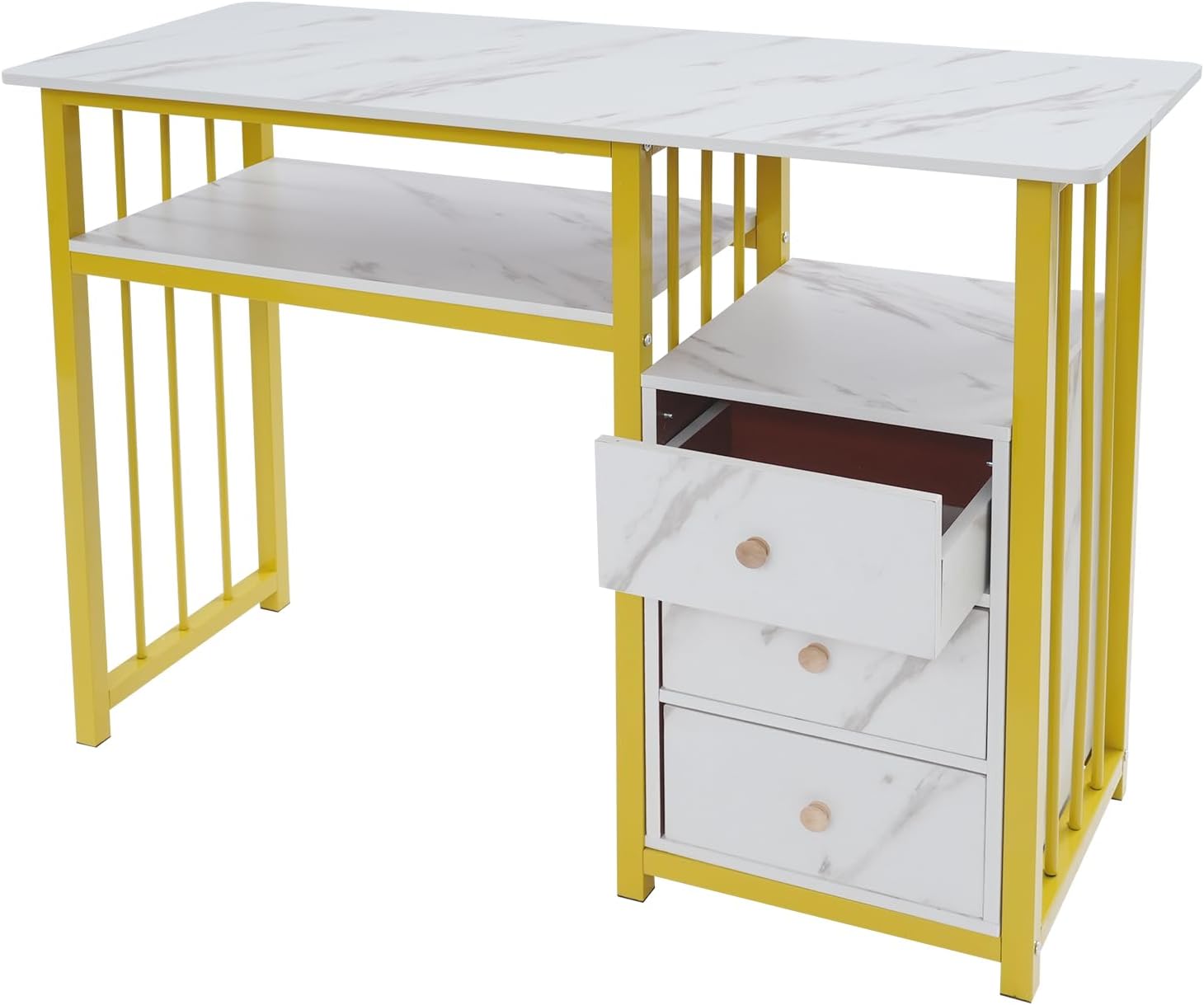 Professional Fashionable Nail Desk, Marbling Texture Manicure Desk with 3 Drawers Nail Technician Workstation Manicure Table for Office Nail Salon Beauty Salon (39.37 * 15.75 * 29.92in)
