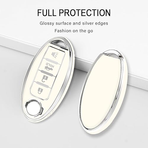 Miniatura 4 de QBUC Funda para llavero Nissan con llavero de poliuretano termoplástico suave con ribete plateado, compatible con Maxima Murano Altima Sentra Rogue