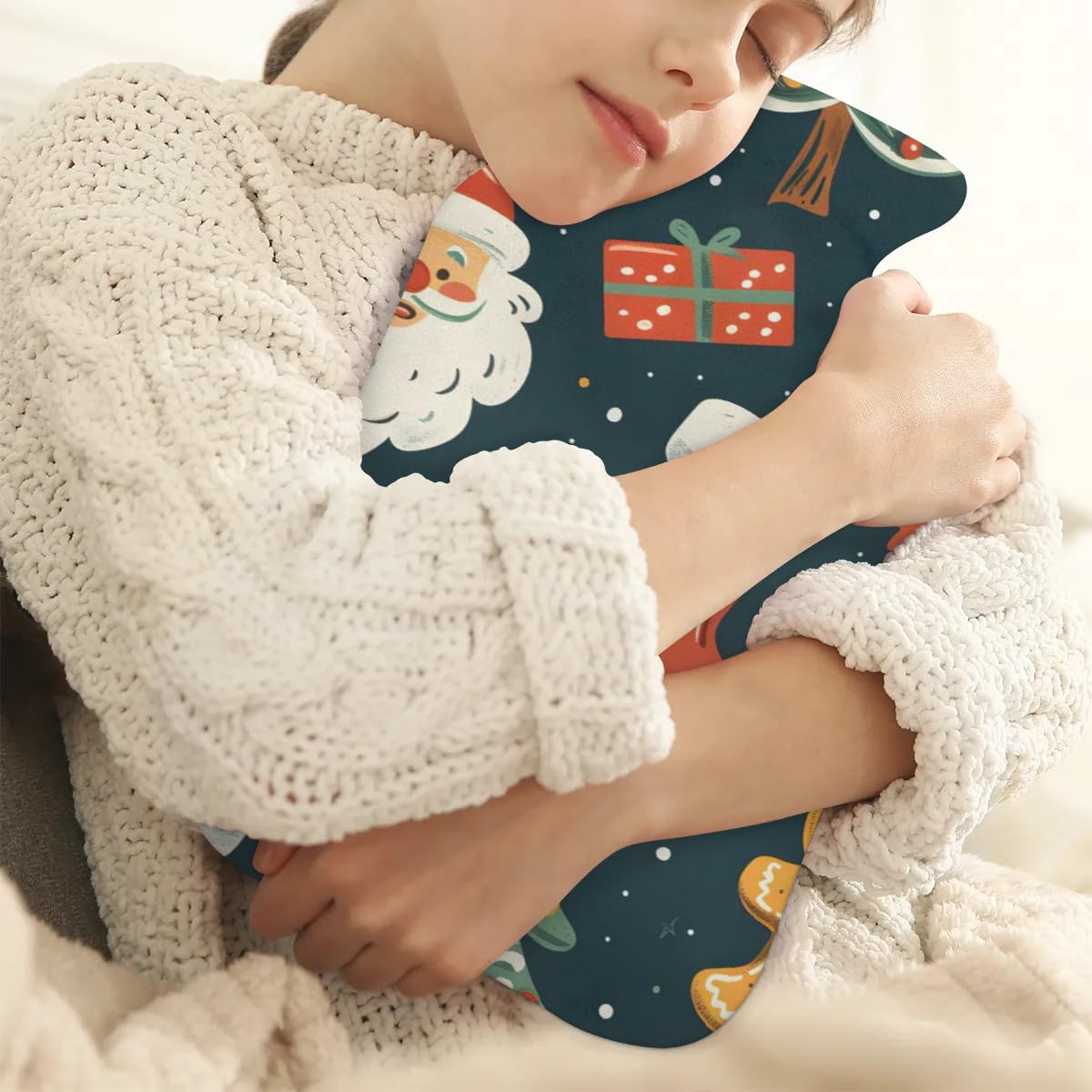 Hot Water Bottle with Soft Cover,2L Abstract Santa Claus Hot Water Bag for Hot and Cold Compress, Hand Feet Warmer, Colorful Santa Claus Rubber Hot or Cold Water Bottle Halloween Christmas Decorations