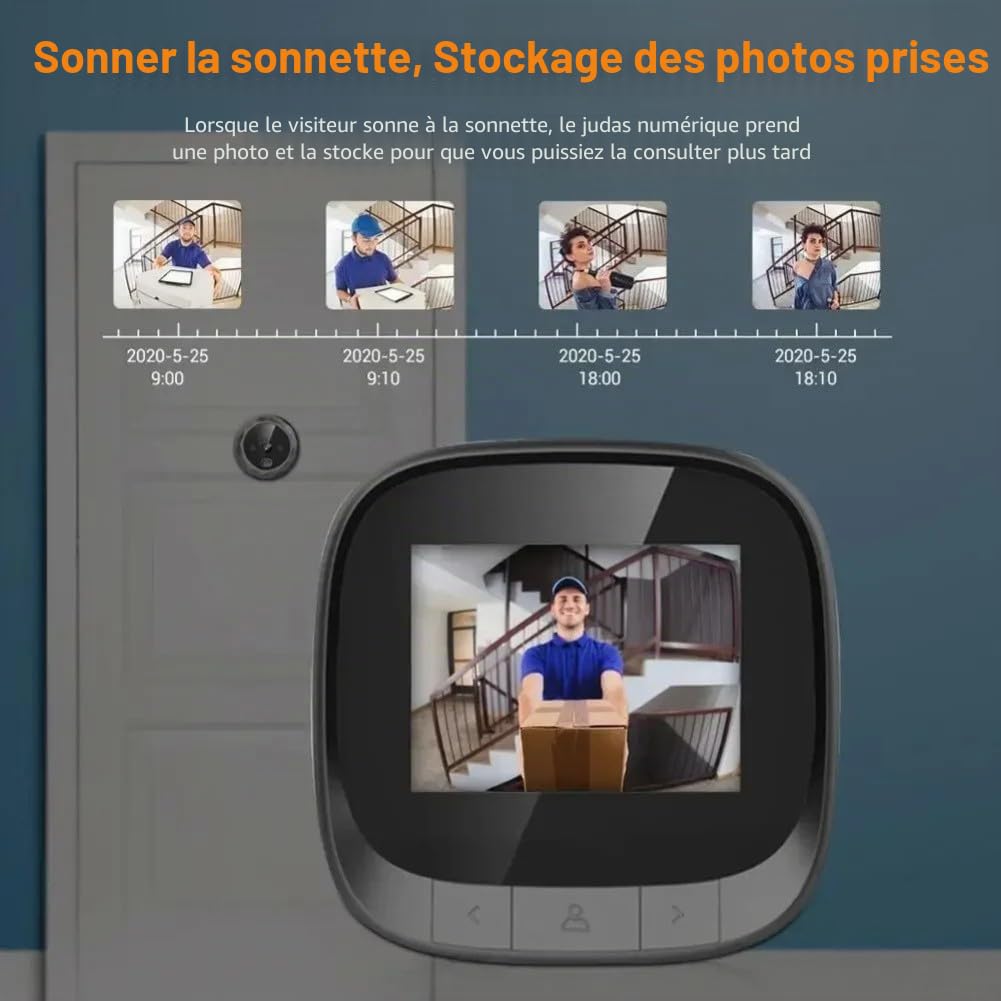 Judas de Porte, Visiophone Connecté Interphone Vidéo 2,4 Pouces avec caméra numérique HD, Vision Nocturne Infrarouge, Audio Bidirectionnel pour la sécurité de la Maison
