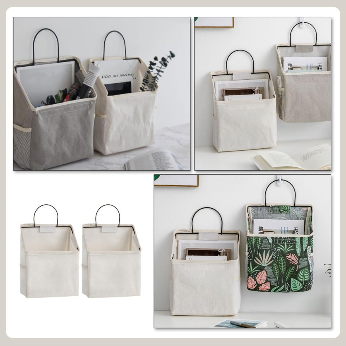 Didiseaon Organizzatore da Appendere di Cotone Bianco Tasche Laterali 2 Pezzi e Tasca Principale Ampia per Porta per Casa e Ufficio