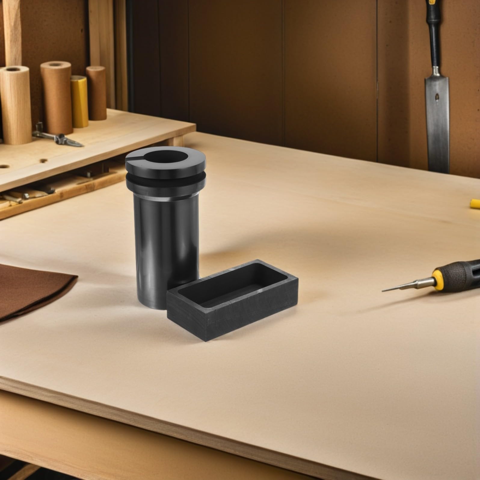 Amosfun 2 Stück Graphit Gießformset für Gold und Silberbarren 1 Kg Graphittiegel Einfache Bedienung Vielseitig für Schmelzofen und Aluminiumraffination