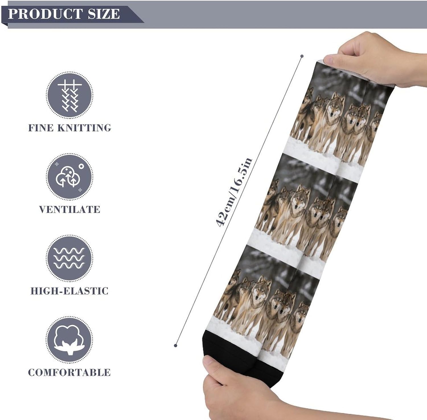 Pack of Wolves Compression Socks for Women Men Comfort Over The Calf Socks Moisture Wicking Breathable Athletic Sock