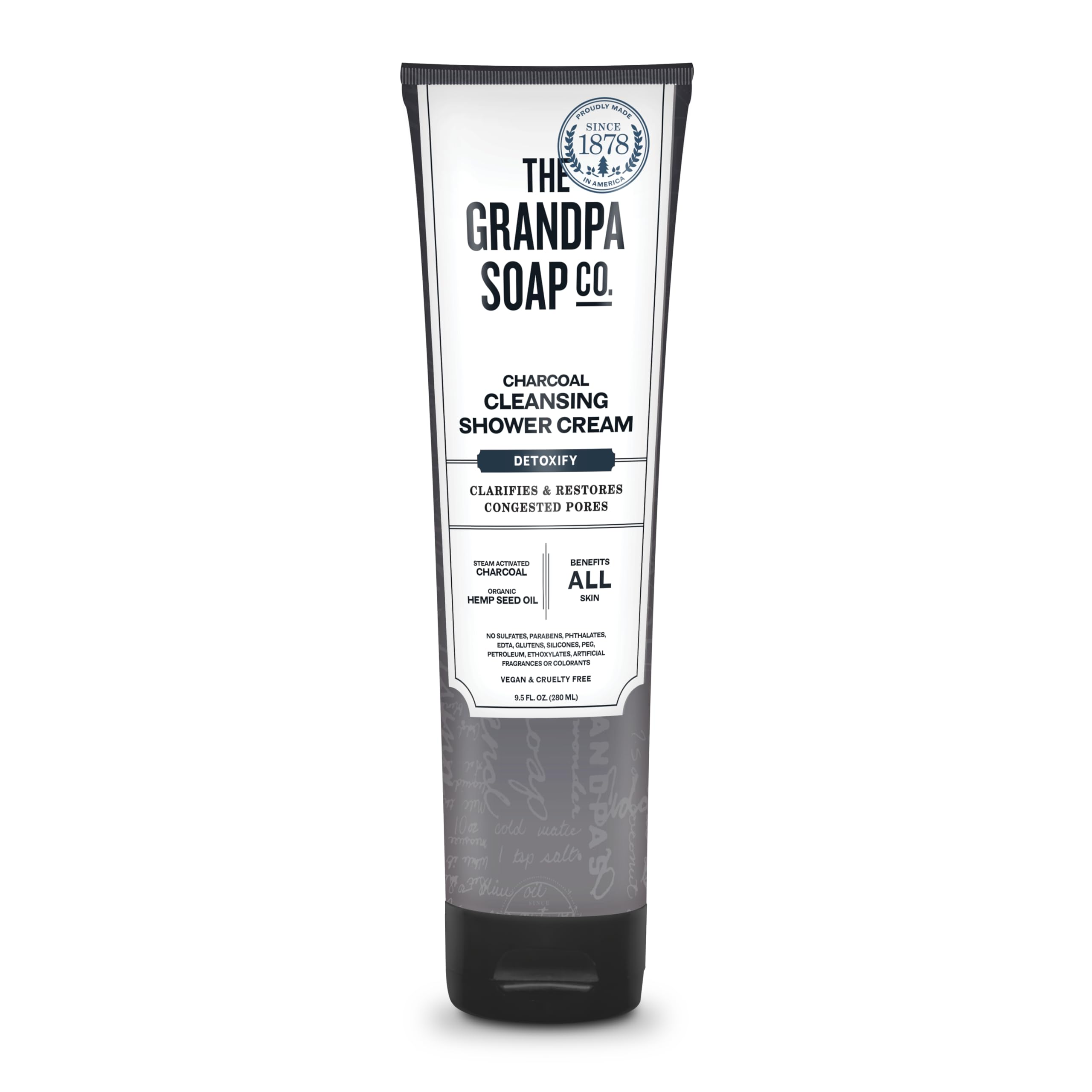 The Grandpa Soap Company Charcoal Cleansing Shower Cream - Clarifies & Restores Congested Pores, With Activated Charcoal & Hemp Seed Oil, Detoxifies, 9.5 Fl Oz