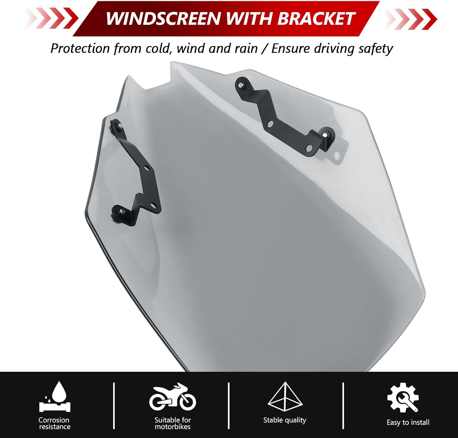 Windshield for Kawasaki Z500/Z500 SE/Z500 ABS 2024-2026, Motorcycle Front Wind Deflector Touring Windscreen Fairing Screen Visor Accessories Replacement (Gray)