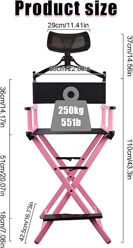 Miniatura 2 de Lorvain Pink Foldable Makeup Artist Stool Chair, Aluminum Makeup Chair with Head Rest for Studio Salon Vanity, Bar Height Rosa,Negro,Oro