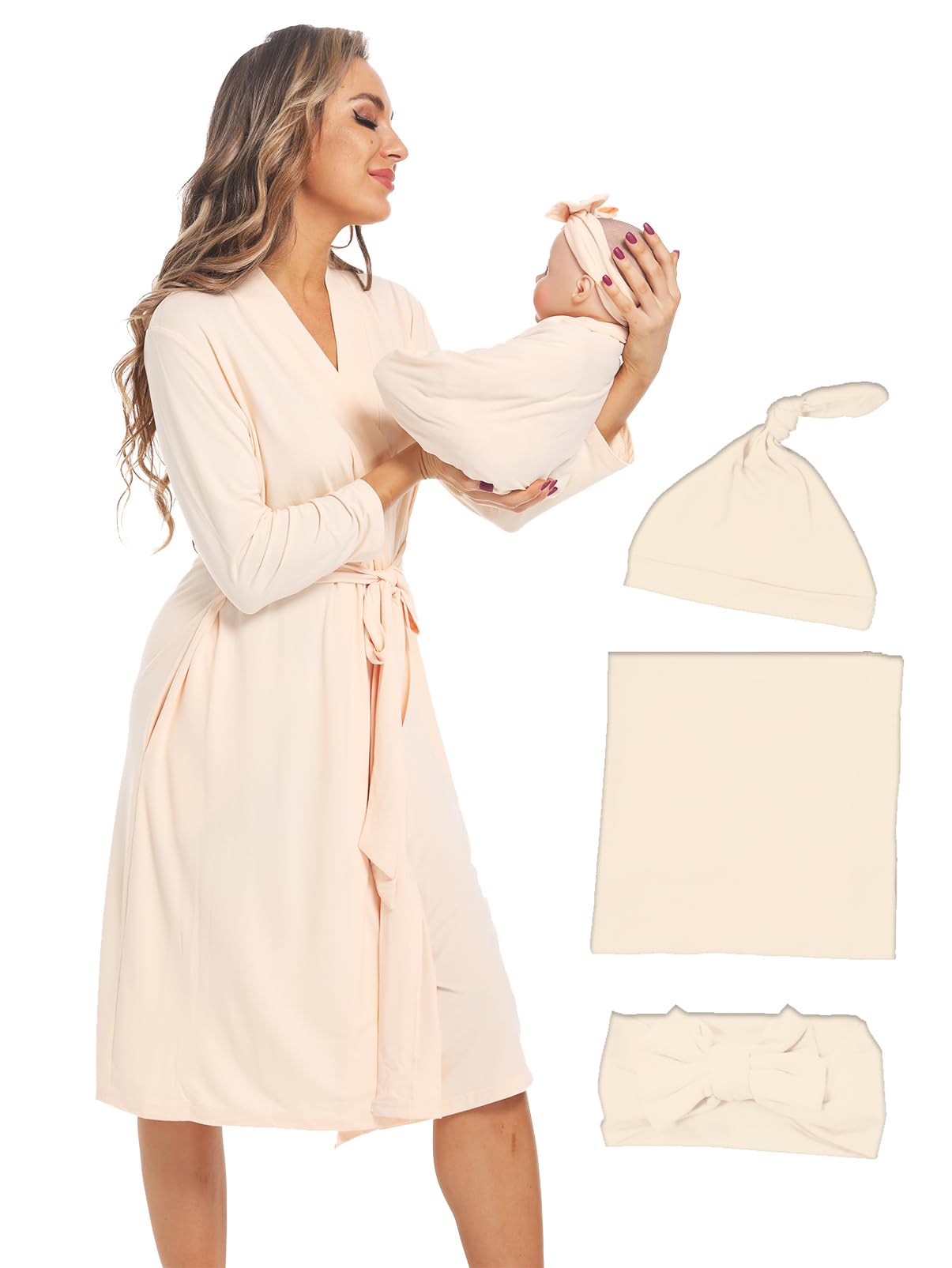 Maternity Robe with Matching Swaddle Blanket Set