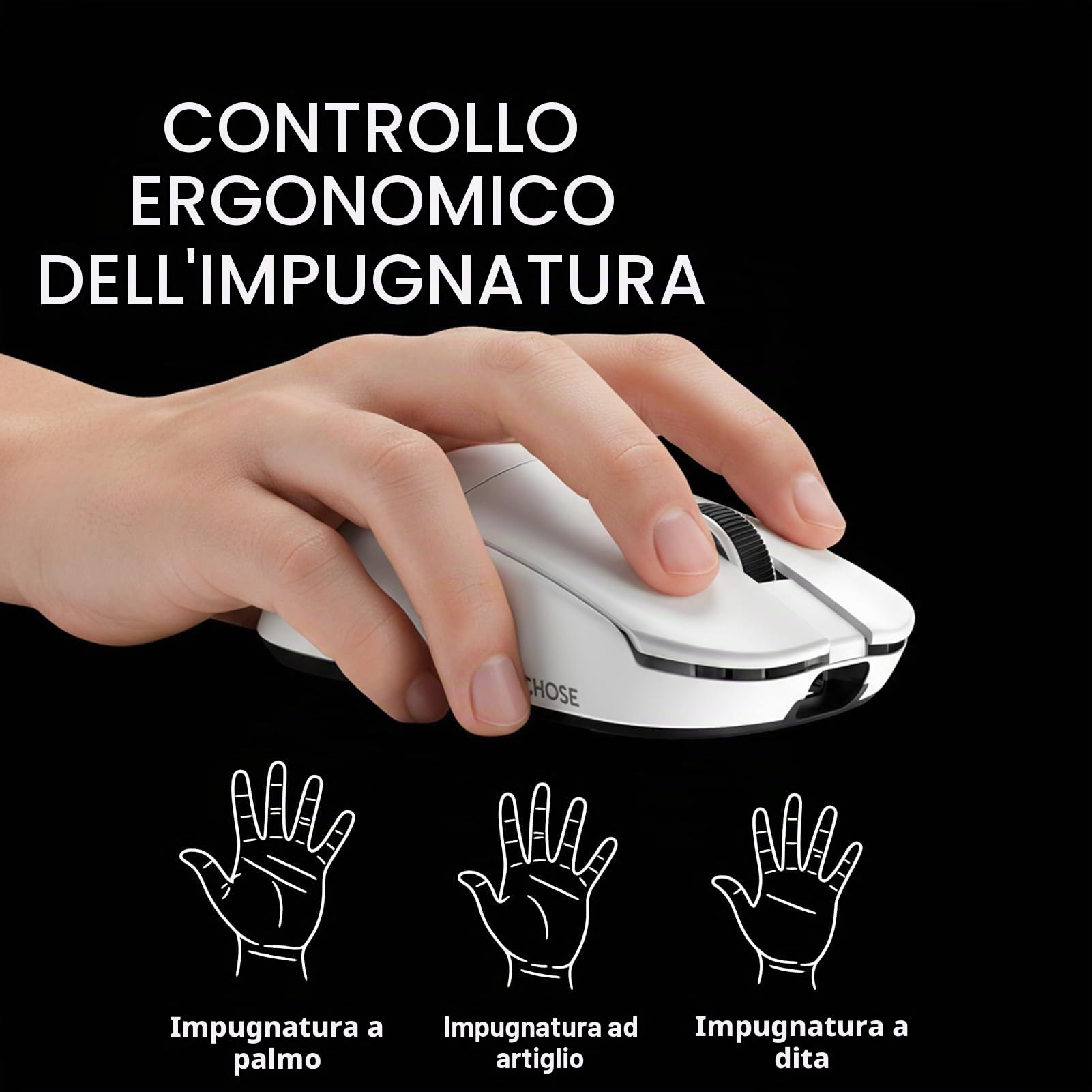 FOXMM x MCHOSE L7 Pro Mouse Superlight 39 g, Sensore 26.000 DPI, 6 DPI Regolabili, Frequenza di Polling 8K Hz con Ricevitore 8K Ultra-Rapido, Mouse da Gioco Wireless/Wired BT/2.4 G, Batteria 200 ore