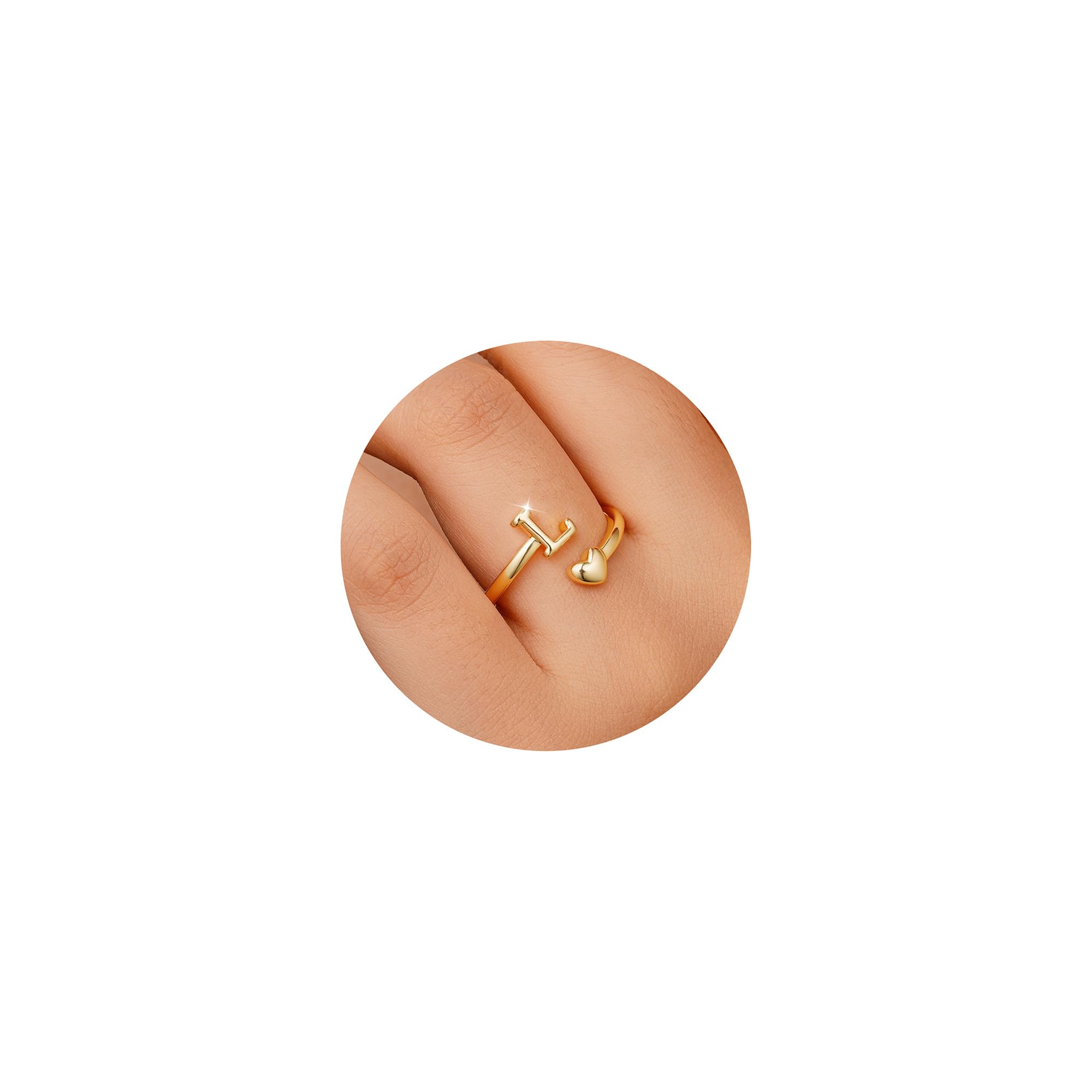 TINGN Ring Gold Damen Mädchen - 14K Gold Vergoldet Wasserfest Herz Ringe mit Buchstaben Stapelring Stapelbar Promise Daumenring Statement Goldring Geschenke für Frauen Freundin Mädchen Schmuck