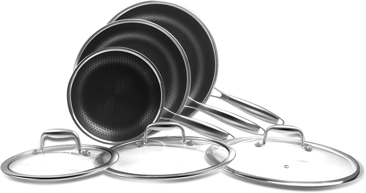 Hybrid Nonstick Frying Pan Set: 8, 10, & 12 Inch Pans, Induction Safe, Dishwasher Safe, PFOA Free Hybrid Nonstick Frying Pan Set: 8, 10, & 12 Inch Pans, Induction Safe, Dishwasher Safe, PFOA Free