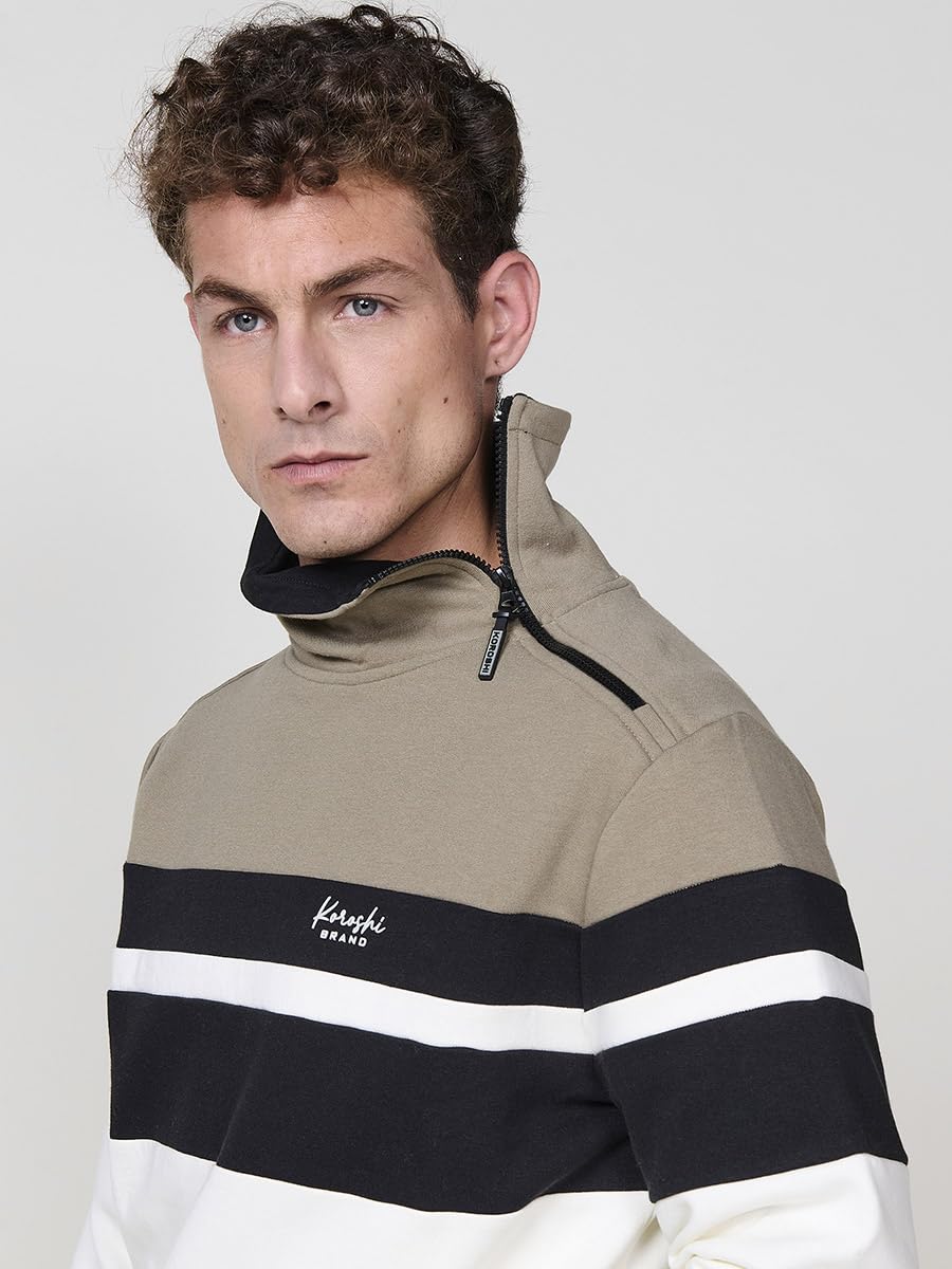 Koroshi Sudadera Hombre Cuello Alto Cremallera Rayas 2521SU14