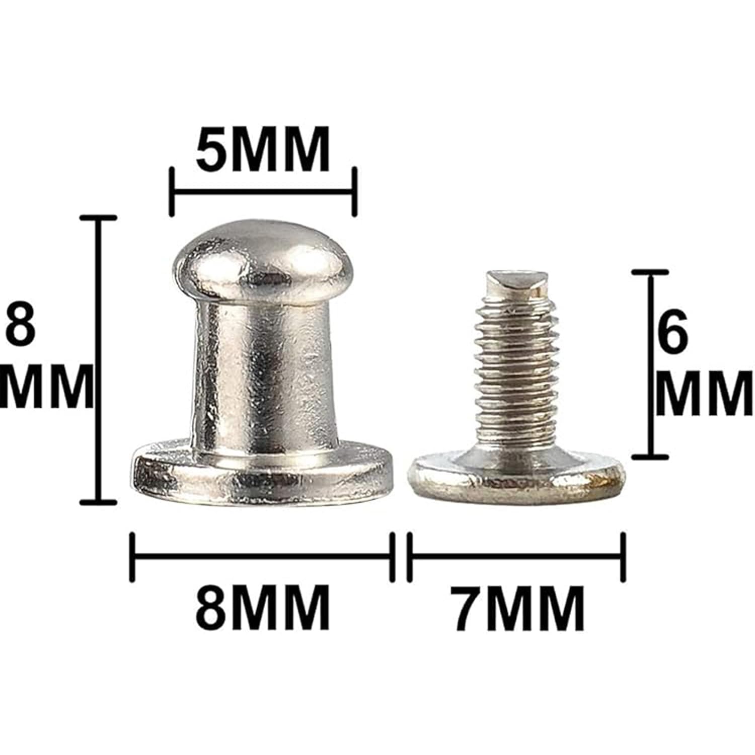 RUBYCA 500 Sets silberfarbene Knopfspitzen und Nieten aus Metall mit Schraubverschluss für Lederhandwerk DIY 8 mm x 8 mm