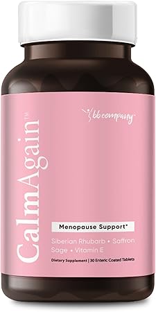 BB Company CalmAgain for Menopause Anxiousness, Mood Balance for Women | Stay Calm, Lower Cortisol, Fewer Mood Swings | Siberian Rhubarb, Sage, Saffron | Menopause Relief | 30 Ct