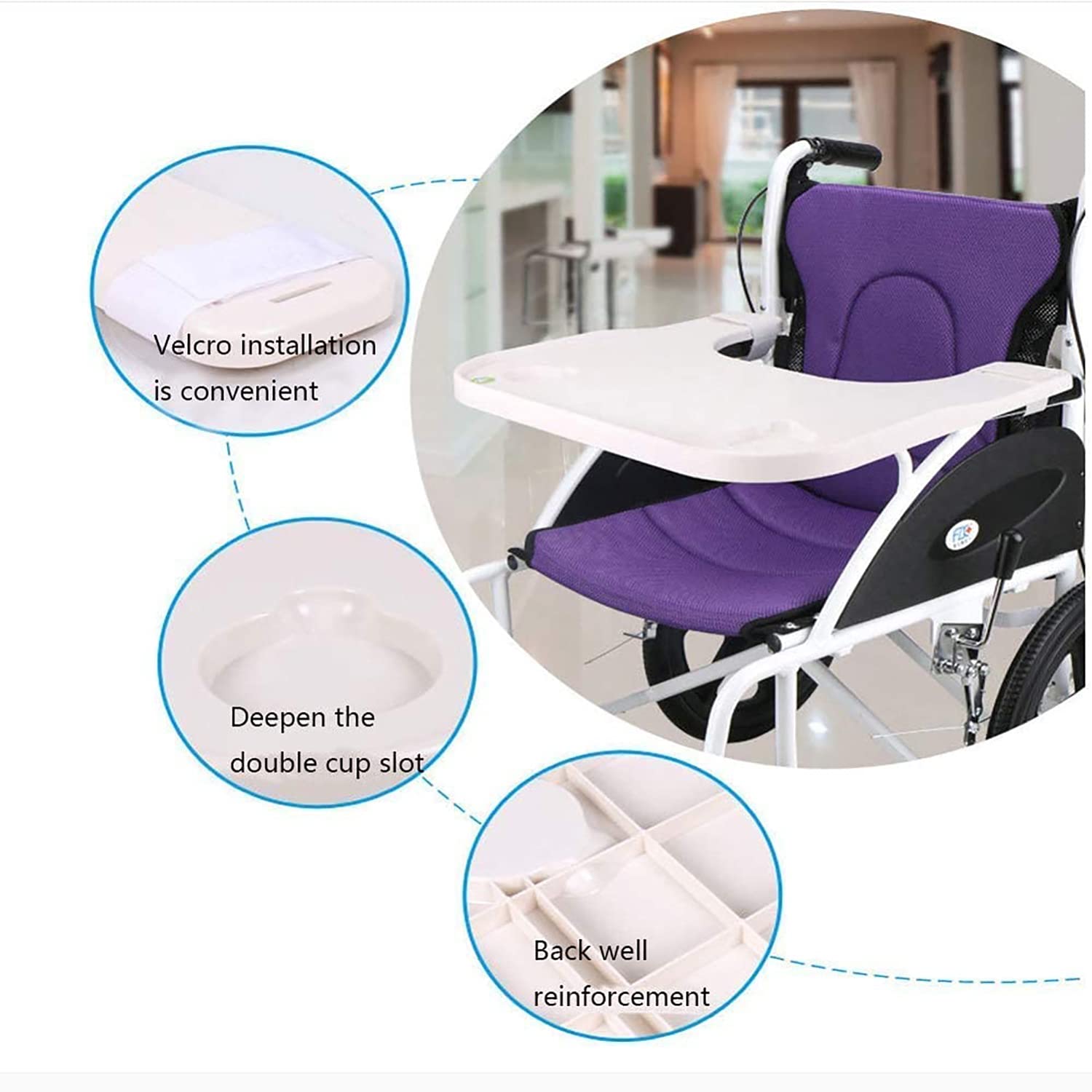 Bandeja para Regazo de Silla de Ruedas, Mesa Universal portátil con portavasos, para Comer y Leer, Adecuada para reposabrazos de Silla de Ruedas