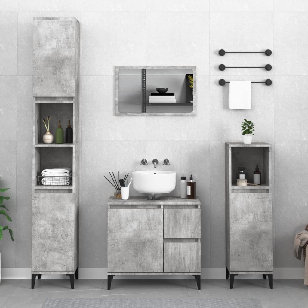 Muebles de baño de madera de hormigón para ahorrar espacio con esta columna gris de 190 cm