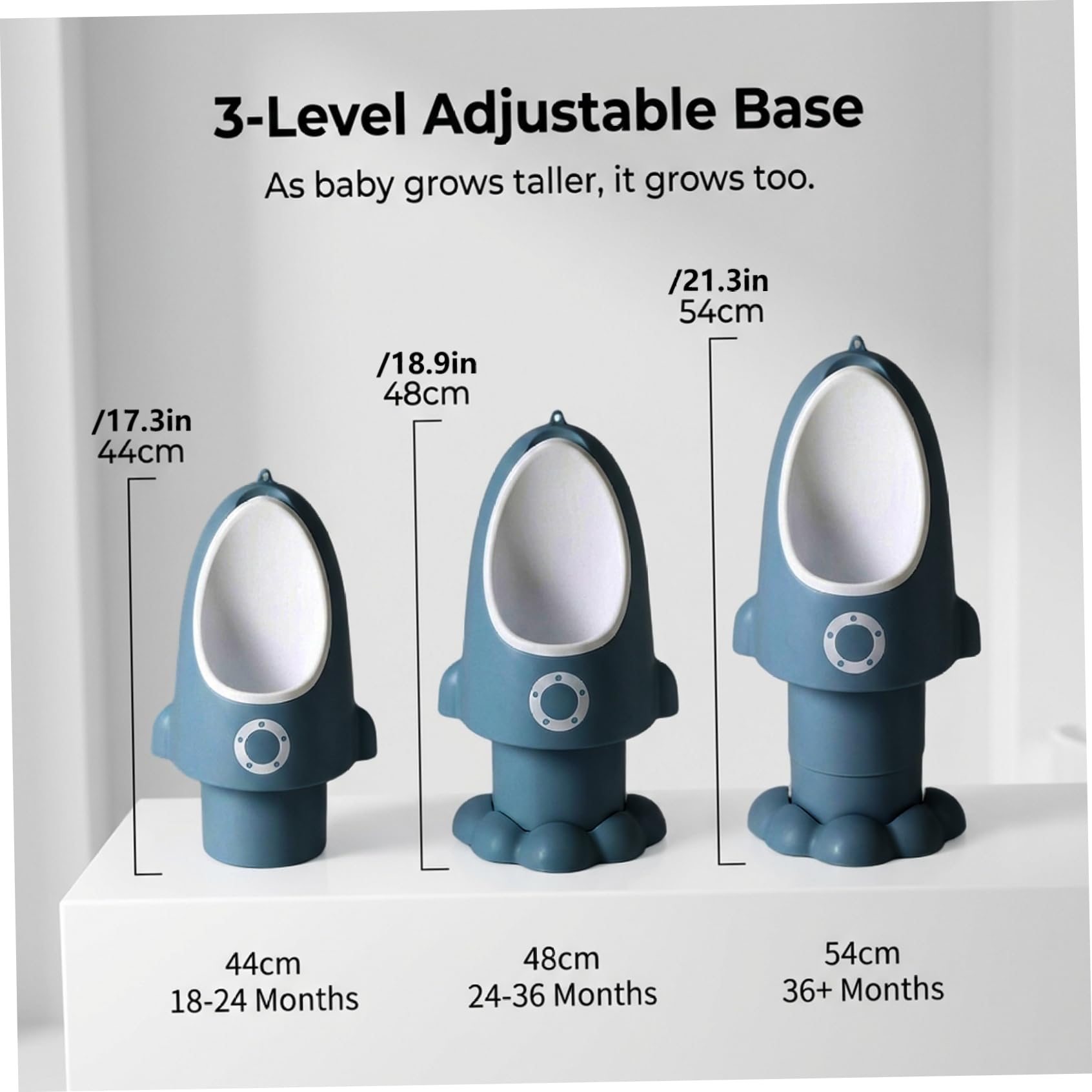 Kleinkind-Urinal, verstellbares, spritzwassergeschütztes Baby-Töpfchen mit lustiger Cartoon-Form zum Aufhängen/Stehen, leicht zu reinigendes Trainings-Töpfchen für Jungen von 1–6 Jahren, dunkelblau