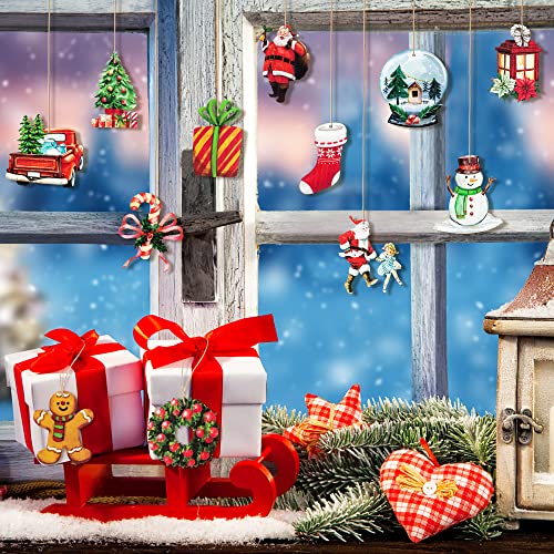 Haooryx 37Pcs Vintage Christmas Wooden Hanging Ornaments Santa Snowman Gingerbread Cutouts Traditional Wood Slices Sign Watercolor Christmas Tree Pendant Tags For Winter Holiday Home Farmhouse Supply #TOP6