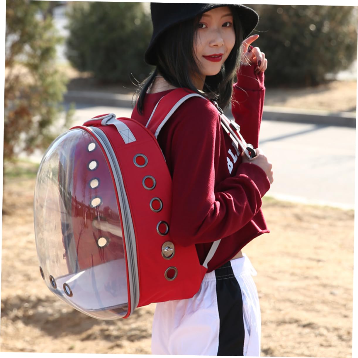 Supvox Papagei Tasche Tragbare Outdoor-Tasche Für Vögel Mit Belüftungsöffnung Atmungsaktivem Fensterdesign Holzstab Innen Für Stehen Rucksack Für Haustiere Rot