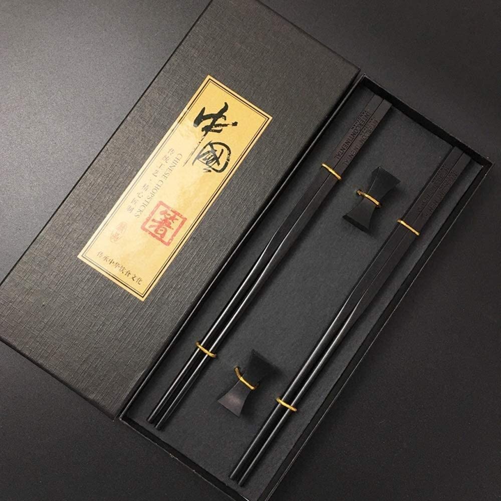 Baguettes en ébène de Haute qualité Ensemble de Vaisselle Asiatique Porte-Baguettes Cadeau antidérapant d'environ 25 cm de Long