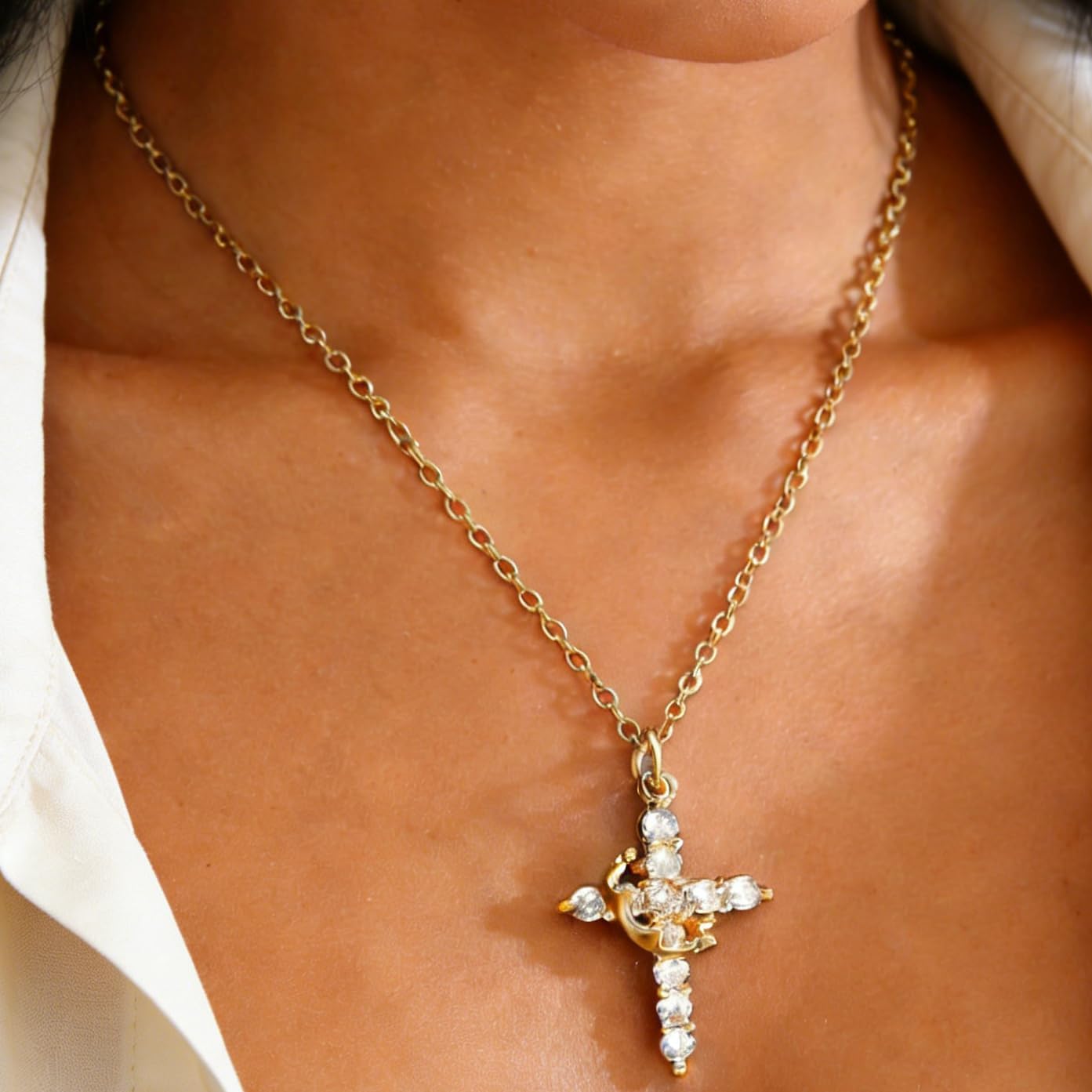 Crown Cross Necklace for Women, 14K Gold-Plated Crown Cross Pendant Necklace, Simple Cross Pendant Necklace, Cute Tiny Jewelry for Women,Ideal Faith-Inspired Jewelry Gift for Every Occasion - Image 4