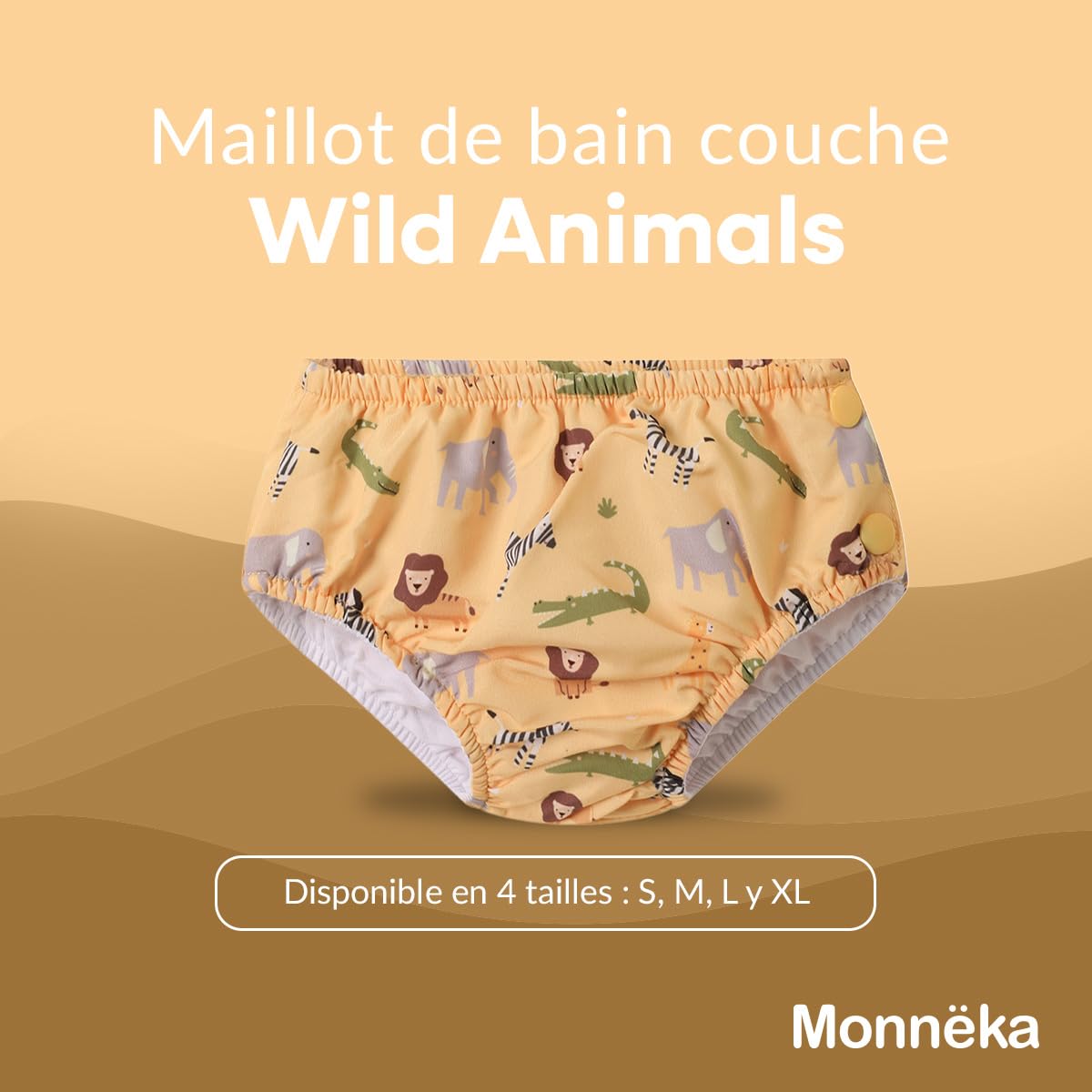 Couche de Bain | Réutilisable et Écologique UPF 50+ | Séchage Rapide et Ajustement Confortable, Motifs Colorés Unisexes | Idéale pour la Plage et la Piscine | Wild Animals 6 à 12 mois