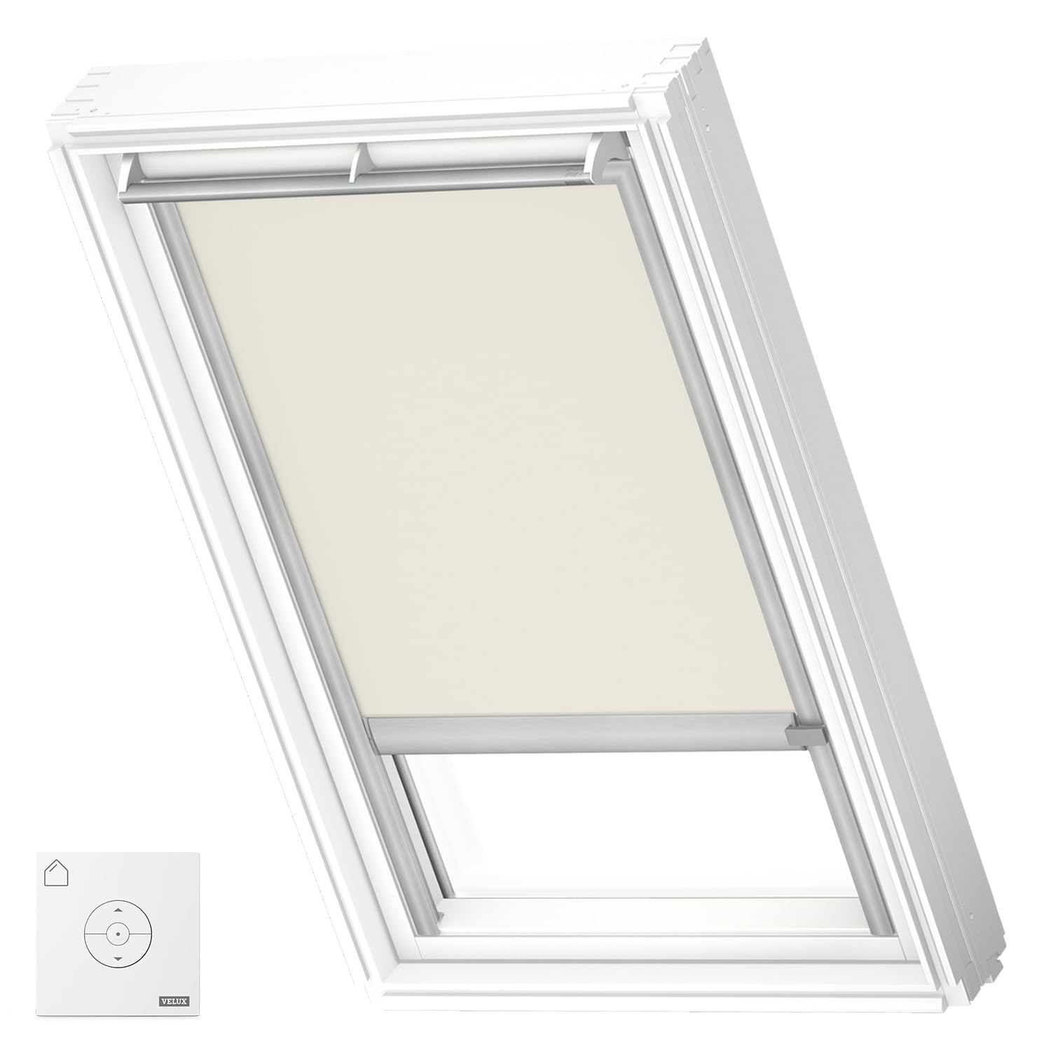 VELUX Original Solar Powered Blackout Roller Blind (DSL), Silver Frame, P04, Light Beige โ image 1