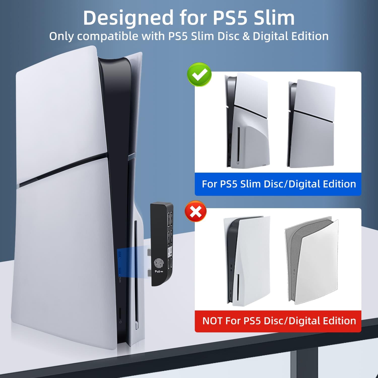 Hub USB per PS5 Slim, 6 in 1 Adattatore di Espansione Delle Porte USB con 4 * USB A e 2 * Tipo C per la Ricarica e L'espansione ad Alta Velocità Compatibile con PS5 Slim Disc/Digital- Nero