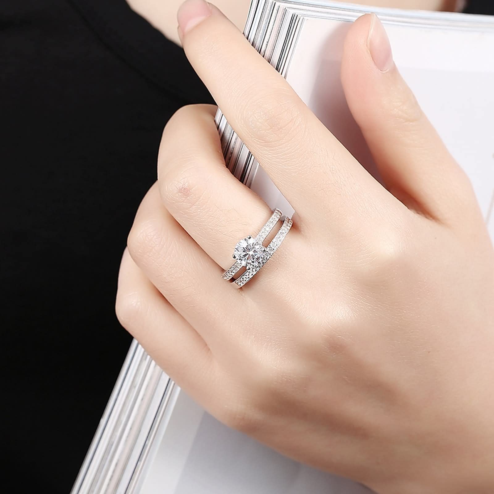 Ehering für Frauen, Mutter-Geschenke für Frauen, Ring-Set, 2 Ringe, Sterlingsilber mit Zirkonia